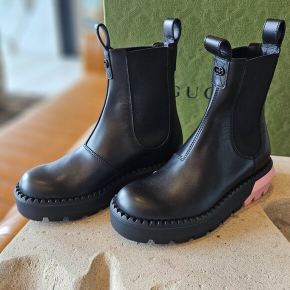 Gucci Chelsea Boot 762020 AAMC3 - 1000 Black Leather Size 37+ New Womens Shoes - Picture 4 of 7